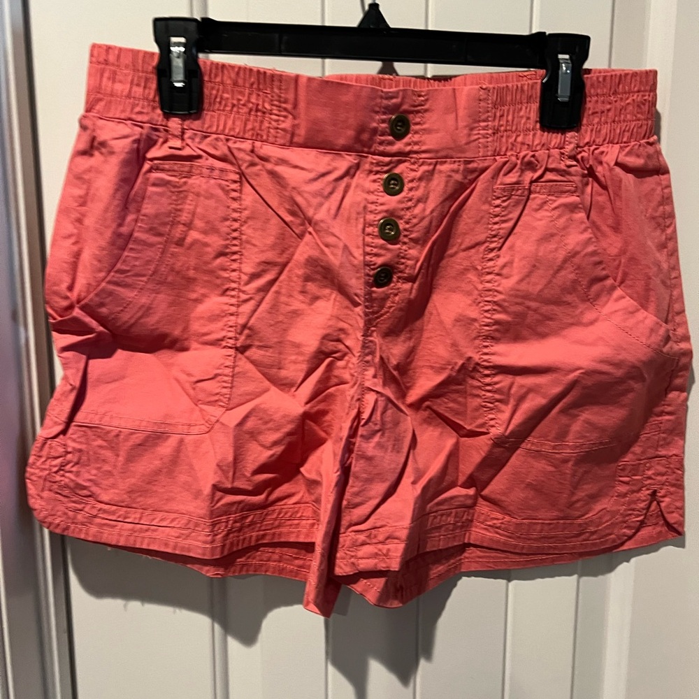 Pink coral orange Cargo Shorts with Relaxed Fit and Mid-Thigh Length women’s lg
